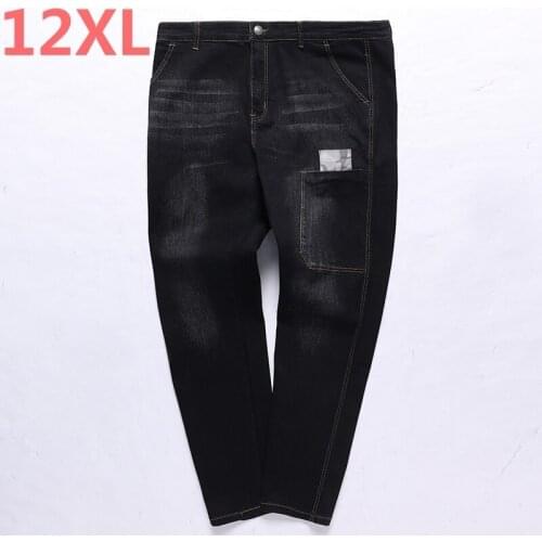 Men Jeans Large Size Big Pencil Pants Elasticity Hipster Patchwork Trousers Straight 7XL 8XL 9XL Autumn Loose Stretch Jeans