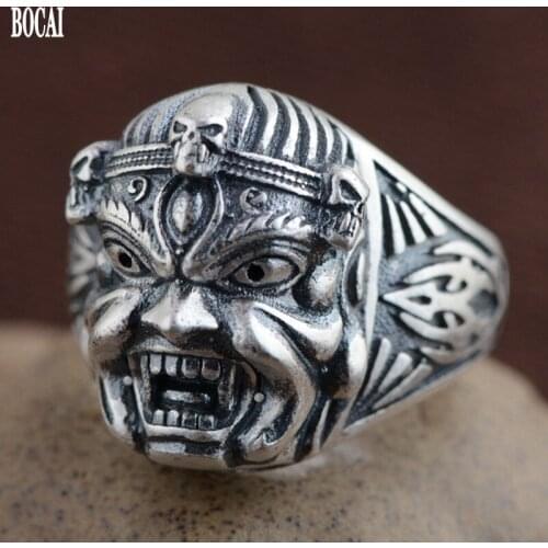 2020 new real pure S990 full silver matte craft, couple ring ghost king shape men silver ring