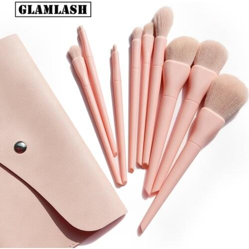 10pcs Natural Hair Candy Colorful Makeup Brushes with Bag Foundation Powder Blush Eyeshadow Eyebrow Blending Brush Set
