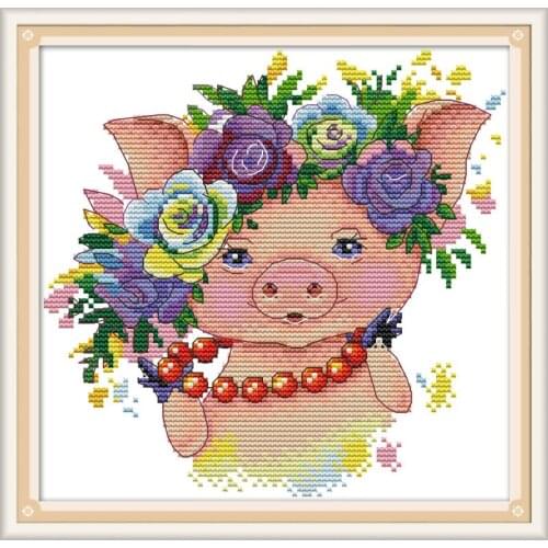 Joy SundayPretty Pig Kits for Embroidery Cross Stitch Printed On Canvas Pattern 11&14CT DMC DIY Cloth Handmade Needlework Kits