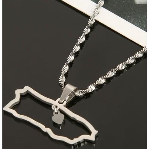 Stainless Steel Silver Color Puerto Rico Map Pendant Necklaces Trendy Heart Map Chian Jewelry