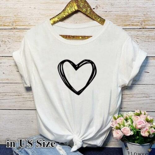 2020 New Womens T-shirts Heart Print Top Female T-shirt Harajuku Summer Women Casual Clothes O-neck Ladies Tops Tee Shirts