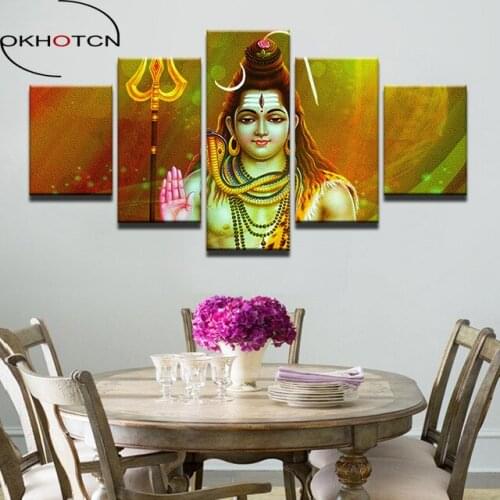 OKHOTCN Canvas Wall Art Poster Frame HD Printed Picture 5 Pieces The God Of Destruction Siva Painting Home Decor For Living Room