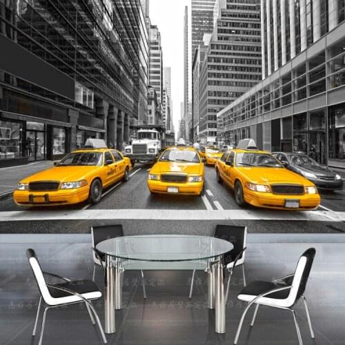 Wholesale Nostalgic Building Yellow Bus Street European style Mural Wallpaper for Bar Restaurant 3d Wall Photo Mural Fresco