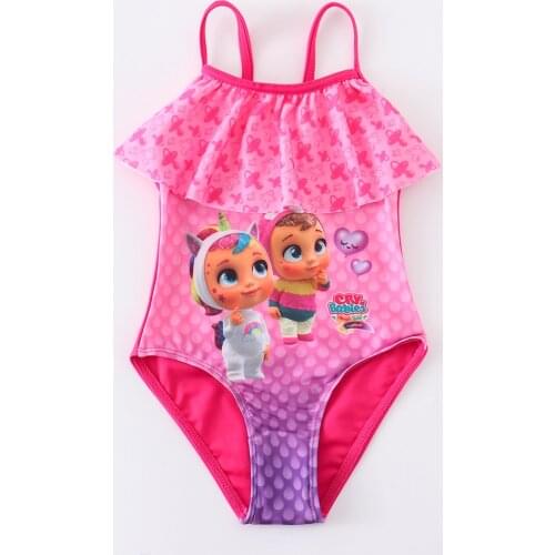 2-6 Years Girls Swimsuit 2021 New One Piece Swimwear CRY Baby Style Childrens Swimwear Unicorn One Piece Swimsuit RT16