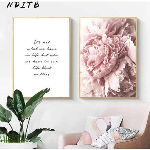 Scandinavian Art Flower Canvas Poster Pink Peony Floral Print Painting Nordic Style Wall Picture Modern Living Room Decoration