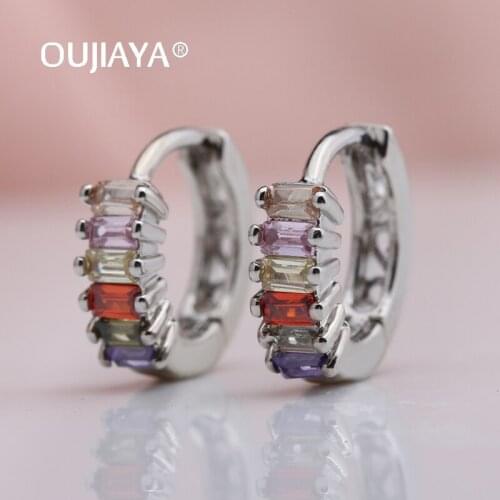 OUJIAYA simple Mix colour Earrings For Women Small Fashion Wedding Fine silver plated Natural Zircon Dangle Earring Jewelry 162