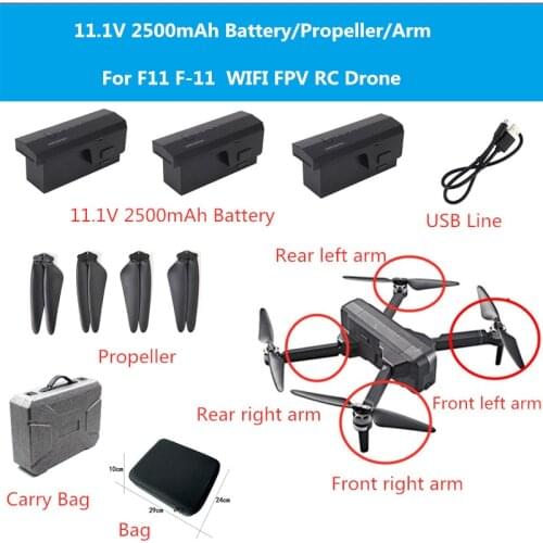 SJRC F11 GPS RC Drone Battery 11.1V 2500mA Battery Propeller Arm WIth Motor For F11 F-11 Accessories F11 PRO RC Drone Propeller