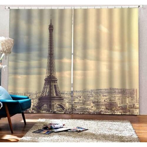 3D Blackout Curtain Photo 3D Living Room Curtain New Design tower City view Window Drapes