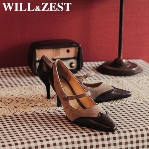 Will&Zest Sheep Suede Pumps Stitching Color Taupe Fuzzy Fluffy High Heels Real Leather Cossacks WomenS Shoes Summer Dress 2020