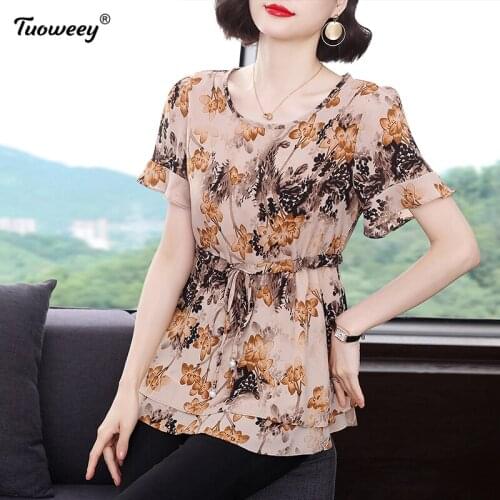 Womens summer long blouses 2021 short Sleeve blouse women plus size 4XL chiffon blouse women shirts womens tops and blouses
