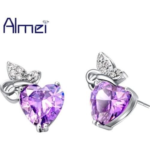 Almei Women Silver Color Earrings Stud Fashion Crystal Women for Girls Gift Friends Earring Everning Brincos Zirconia R723