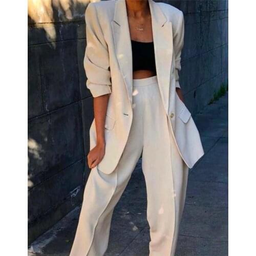 Lady Women Suits Set 2020 Spring and Autumn White Peak Lapel Slim Professional 2 Piece Set Suit Womens Pantsuit Customi Made
