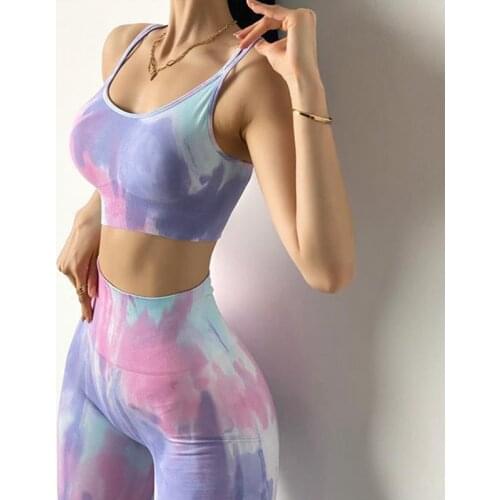 SOISOU New Tie-dye Womens Tracksuit Yoga Sets Two Piece Set Women Sexy Seamless Knitted Fitness Sports Tight Suit Women