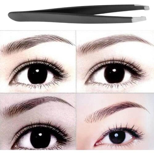 1pc Black / Pink Eyebrow Tweezer Hair Beauty Slanted Clips Eye Hair Puller Makeup Tool Steel Removal Brow J8V8