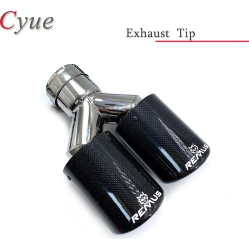 1PCS Y-shaped Glossy Black Pipe Carbon Fiber REMUS Logo For Stainless Steel Universal Exhaust Pipe Muffler Pipe Automobiles