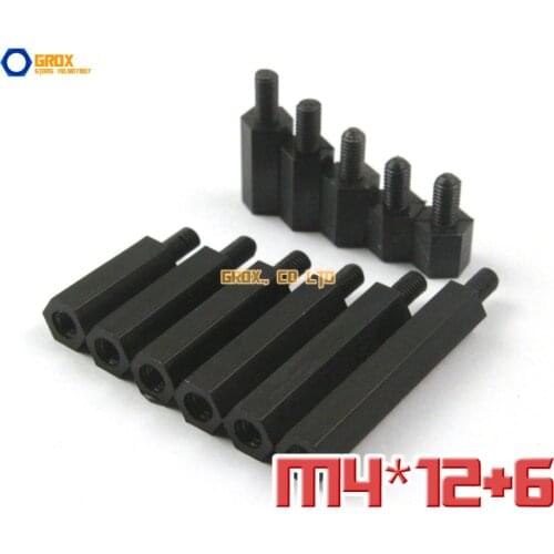 100 Pieces Black Nylon M4 x 12 + 6mm Female to Male PCB Motherboard Standoff Hex Spacer