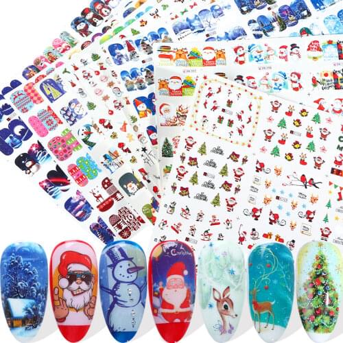 12pcs Christmas Nail Sticker Snowflake Elk Santa Claus Press On Nails Water Transfer Slider Xmas Winte New Year Design NLBN/A-1