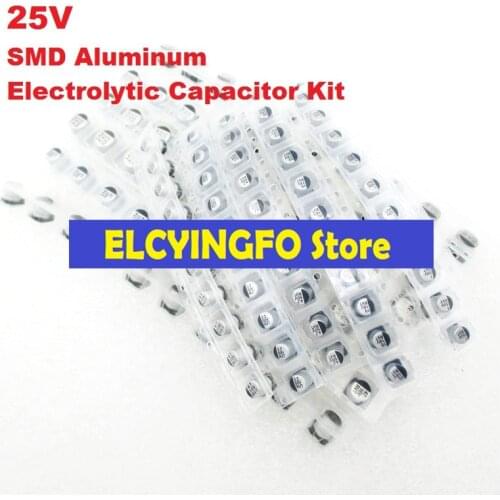 130Pcs/Lot 8values 4.7uF-330uF 25V 10uF 22uF 33uF 47uF 100uF 220uF SMD Aluminum Electrolytic Capacitor Assorted Kit