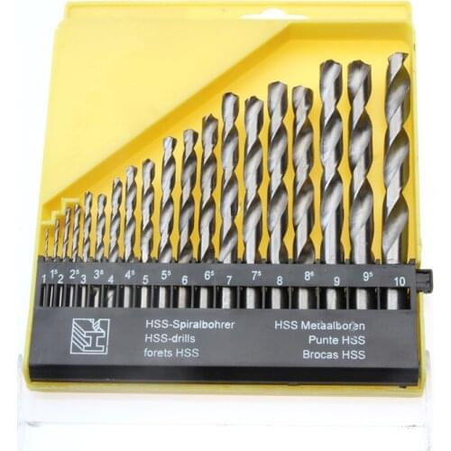 19PCS HSS Titanium Twist Drill Bit Set High Speed Steel Straight Round Shank 1-10mm Durable Power Tools For Metal Drilling