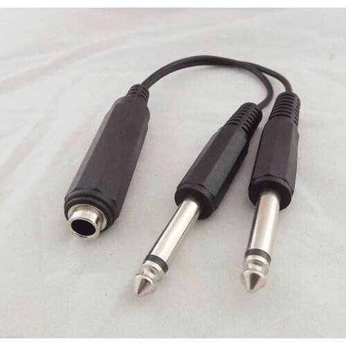 2pcs Black 2x 6.35mm 1/4" Mono Male To 6.35mm Stereo Female Socket Audio Cable Lead 20cm