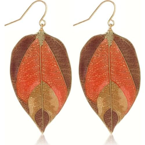 2021 New Trendy Gold Color Enamel Leaf Dangle Earrings for Women Fashion Jewelry Bohemia Drop Earrings Accessories Brincos