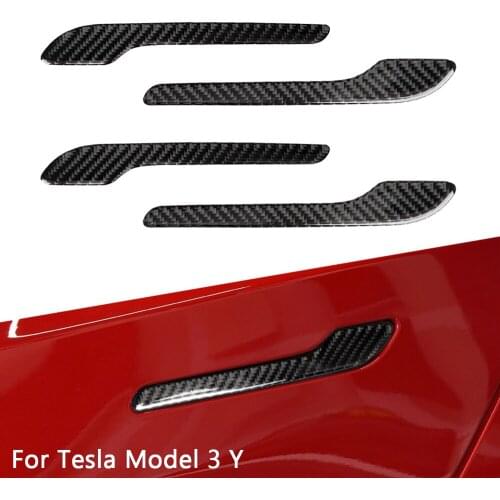 4PCS Car Door Handle Wrap Cover For Tesla Model 3 Y Carbon Fiber Protector Sticker For Tesla Anti-scratch Sticker Accessories