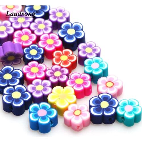 50PCS 8-11MM Flower Shaped Clay Beads For Handmade Children Cute Necklace Bracelet Jewelry Making Loose Space Beads