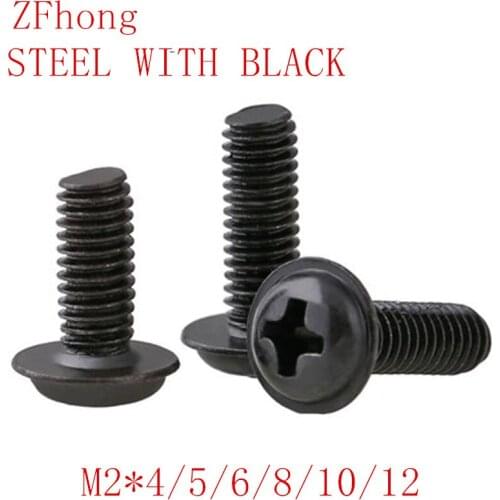 500PCS M2*4/5/6/8/10/12 steel with black Round Pan Phillips Cross Head Screws Bolt With Washer Pad Computer Screws