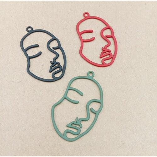 Free Shipping 60pcs 43*27MM Rubber Enamel Alloy Human Women Face Shape Alloy Charms Fashion Earring Pendants Ornament Accessory