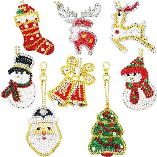 8/9PCS Christmas Keychain Pendant DIY Diamond Painting Keychain Set For Your Key Chain Bag Or Phone Decor Christmas Gift