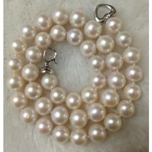 AAA Popular 9-10mm natural round white pearl necklace 18inch 36"