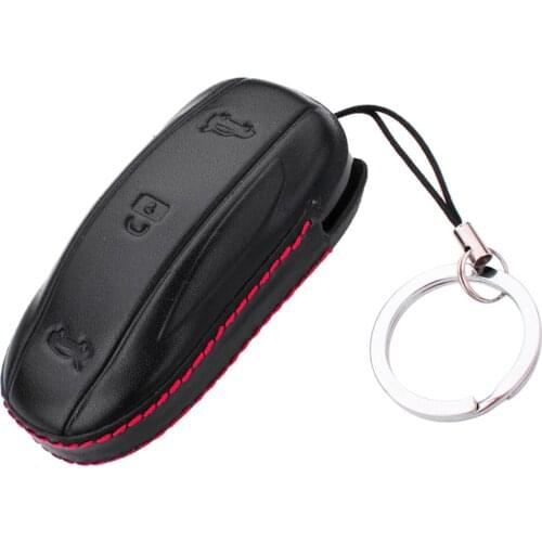 Car Keychain Cover Premium Leather Key Chain Holder Keyring Hook Wallet Zipper Case Remote Smart Key Fob Security (Black)