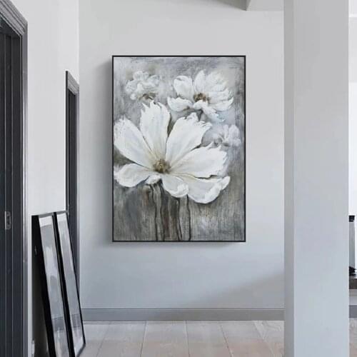 Large Size Hand Painted Abstract White Flower Oil Painting On Canvas Modern Flower Paintings Picture For Living Room Decoration