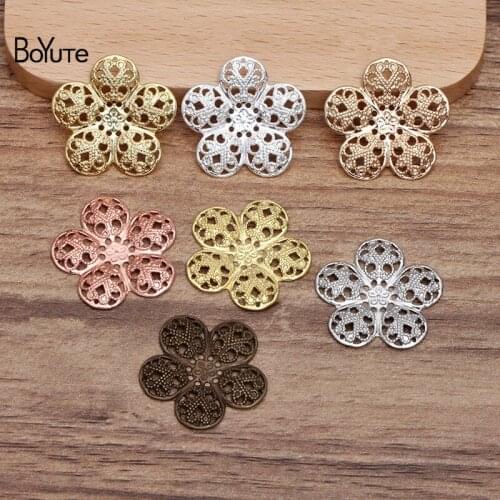 BoYuTe (50 Pieces/Lot) 26MM Metal Brass Flower Filigree Findings Diy Hand Made Materials Jewelry Accessories Parts