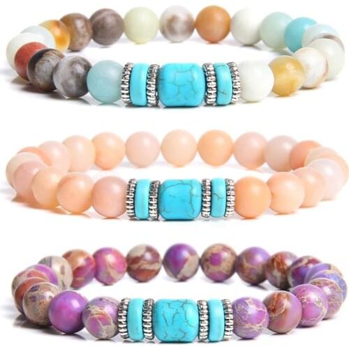 Natural Stone Amazonite Beads Bracelet Oval Turquoises Beaded Charm Bracelet for Women Men Energy Yoga Jewelry Gifts Wholesale