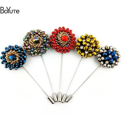 BoYuTe (5 Pieces/Lot) Hand Sewing Beads Lapel Pin Fashion Design Men Wedding Boutonniere Pins for Suits