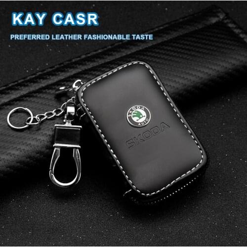 1PC Leather Zipper Car Keychain Car Key Case Car Interior for Skoda Octavia 2 3 Kodiaq Rapid A5 A7 Auto Accessories Car Key Case