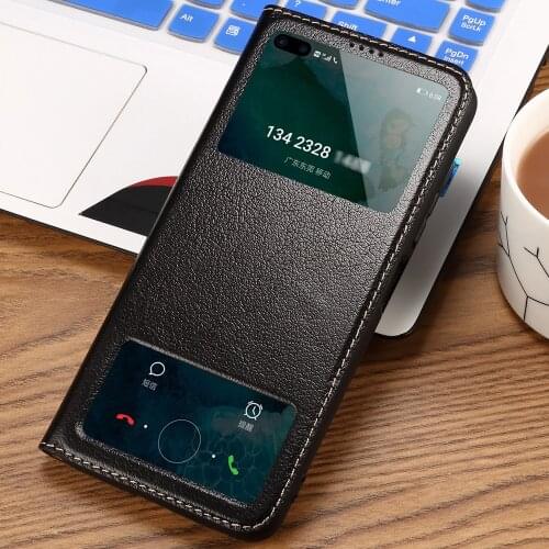Genuine Real nature Leather Flip Case For Huawei Honor View 30 Pro Window Magnetic