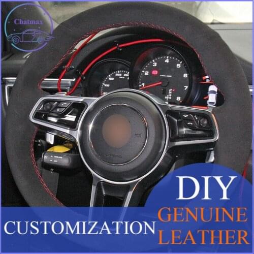 For Porsche Macan Cayenne 2015 2016 Black Suede DIY Car Steering Wheel Cover Anti-slip fit all season