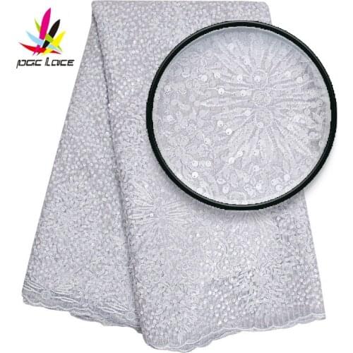 French Organza Lace Fabric 2019 White Latest african lace fabric with embroidery mesh tulle Sequins lace Dress XZ2531B-2