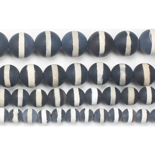 Frost/Matte Black one Line 6-12mm Dzi agates Round Beads 14.5"For DIYJewelry making! Mixed wholesale for all items
