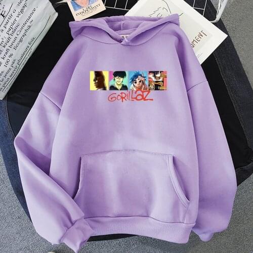 Anime Music band Gorillaz Hoodie Fleece Tops Mens Hoodies boy Japanese Streetwear Casual Hip-hop Long Sleeve Graphic Sweatshirt