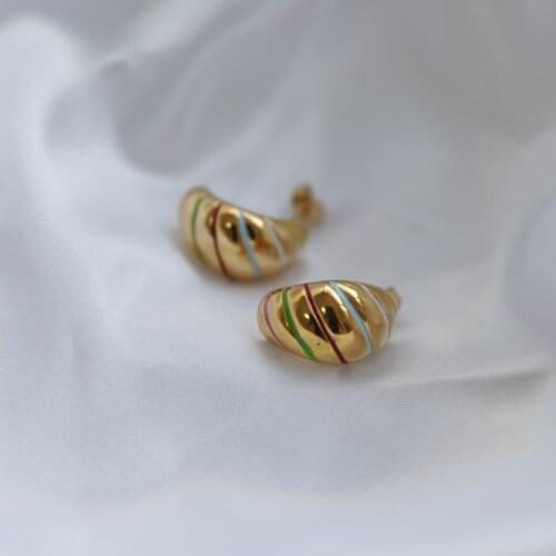 Joolim High Quality PVD Plated Colorful Enamel Chunky Croissant Earring Drop Shipping Jewelry Supply
