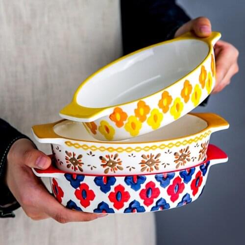 Ceramic Bowl Rice Bowl Baking Dishes Pizza Tray Food Plate Hand-painted Steak Pasta Salad Dishes Dinnerware For Oven Baked 1pcs