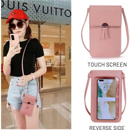 Phone Wallets Transparent Touch Screen Mobile Phone Bag Pouch Women Phone Purse Messenger Bags Small Flap Bag Mini Shoulder Bag