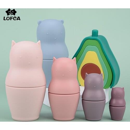 LOFCA 1set Silicone Building Block Avocado Cute Bear Shape Silicone Toys Food Grade Material 3D Educational Game Toy for Kid