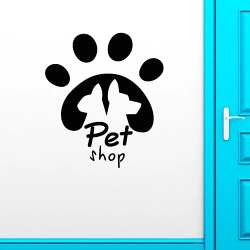 Pet Shop Logo Wall Decal Signboard Cat and Dog Animal Footprint Tracks Vinyl Window Stickers Interior Decoration Art Mural M072