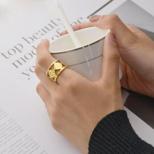 Acheerup Fashion Stainless Steel Open Ring For Women Simple 14k Gold Hollow Square Ring Couples Birthday Jewelry Gifts Wholesale