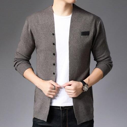 2019 Spring New Casual Slim Korean Mens V-neck Knit Cardigan Fashion Trend Solid Color Mens Sweater Coat Sweater